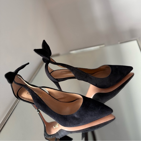 New 🖤 Aquazzura Black Bow Tie Pumps Deneuve 85 39 $885 - Picture 5 of 12